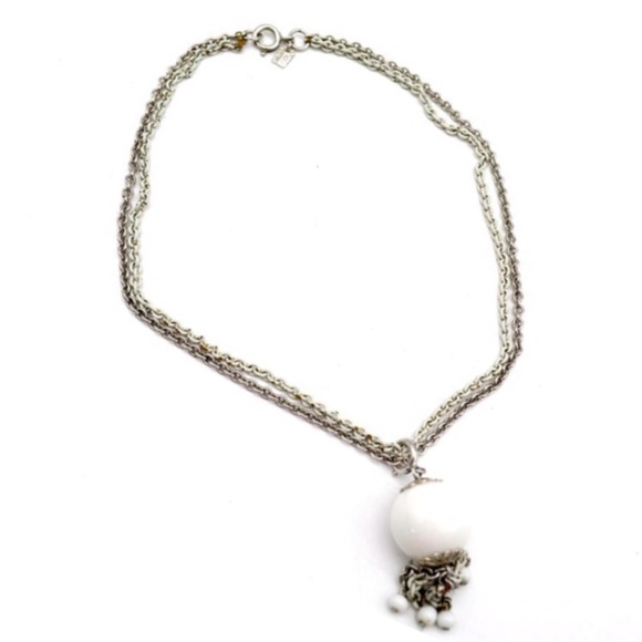 Emmons White & Silver Tasseled Sno-Ball Choker Necklace - Picture 11 of 14